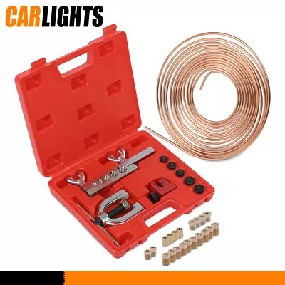 Kit 25FT 3/16 Copper Pipe Flaring Tool W/20 Nuts Fittings Brake Line Pipe Repair • $26.06