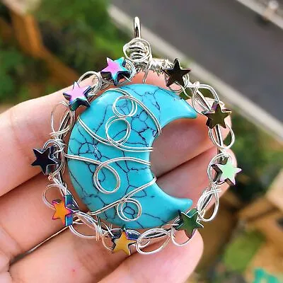 Turquoise Gems Moon Star Pendants Magic Reiki Healing Chakra Amulet • $0.01