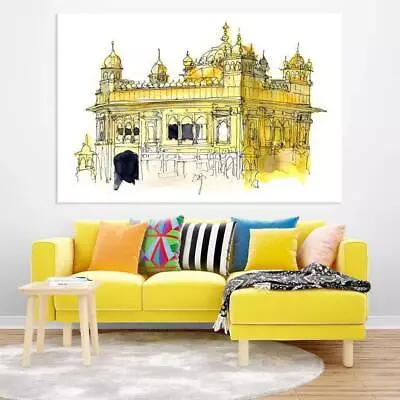 Indian Traditional Unframed Golden Temple Canvas Painting For Decor • $48.39