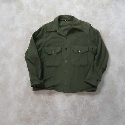 Vintage Wool Flannel Men's Medium Long Sleeve Button Up Green • $29.99