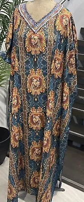 New Embellished Long SILK Blend Kaftan/ Resort Wear Soft And Flowy V Neck • $51.64