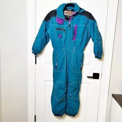 OBERMEYER Unisex Vintage Kids Snow Suit Ski Suit Teal Size 8 • $55.98