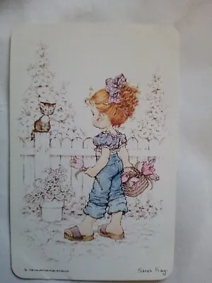 $4.50 • Buy Vintage Sarah Kay Blank Back Swap Card -  Young Girl With Flowers And Kitten