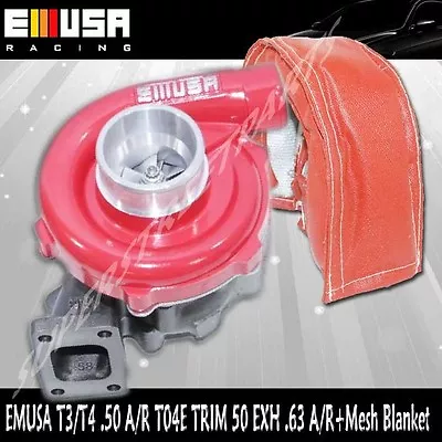 EMUSA RED T3/T4 Hybrid Turbo Charger .50 A/R 0.63 A/R Turbine+Mesh Blanket • $229.99