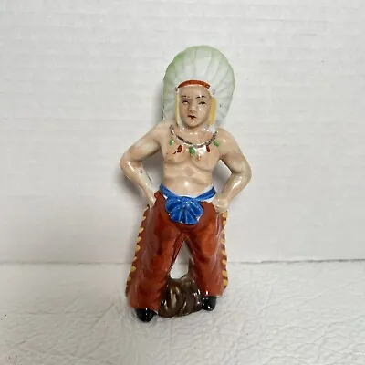 Vintage Small Native American Indian Ceramic Figurine Headdress Japan 5.25” H • $18