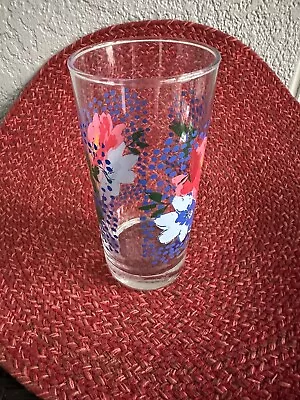 Pioneer Woman Dazzling Dahlias Floral 16 Oz Drinking Glass Red Blue Flowers • $13