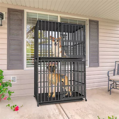 Mobile XX-Large Stacking 2-Layer Dog Cage Crates Pet Playpen W/ Tray＆Lock Latch • $209.92