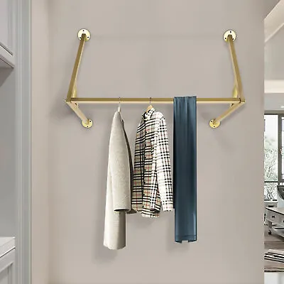 Clothes Hanging Rail Closet Wall Mounted Garment Rack Hanger Display Rack Gold • $25.65