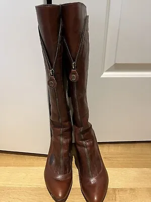 Modern Vintage Leather Zipper Heel Boots Brown 39 • $39.99