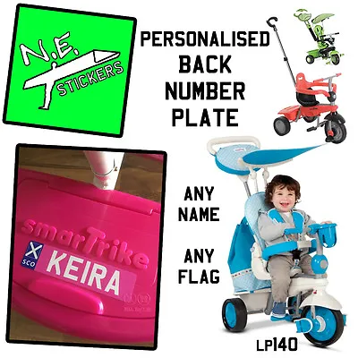 Personalised Kids Number Plate For Back Of SmarTrike 4-in-1 Push Along Buggy Car • £0.99
