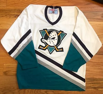 Mighty Ducks Of Anaheim Jersey NHL Hockey CCM Vintage Mens Sz L White • $75