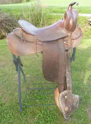 Vintage JC Higgins Western Saddle Retro 50's Style 16  Seat With Tapaderos • $224.99