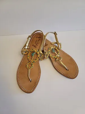 Miss Trish Of Capri Sandals Size 37 Turquoise Jeweled Seahorse • $15