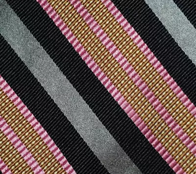 Robert Talbott ~ Mens Silk Tie ~ Pink Gray Black ~ Striped ~ Xl Tall Long ~ 66  • $24.99