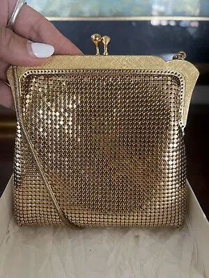 $100 • Buy Vintage OROTON Gold GLOMESH Clutch Purse Evening Bag W/ Chain In Box