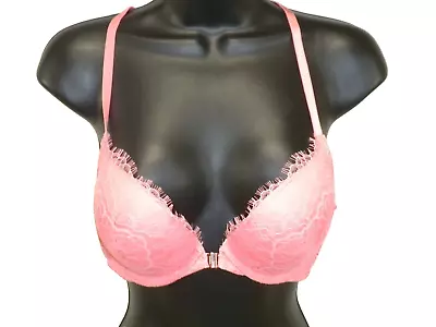 Victoria's Secret Bra 34C Pink Push Up Lace Racerback Front Close Lined • $15.99