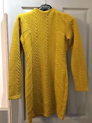 Misguided Cable Knit Mustard Sweater Dress Long Sleeve Midi Dress Size 8 • £5.99