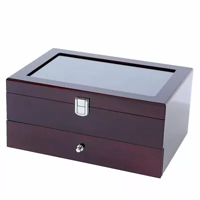 Mens Wooden Watch Box 10 Slots 4 Multi-functional Parts Jewelry Organizer Storag • $50.37
