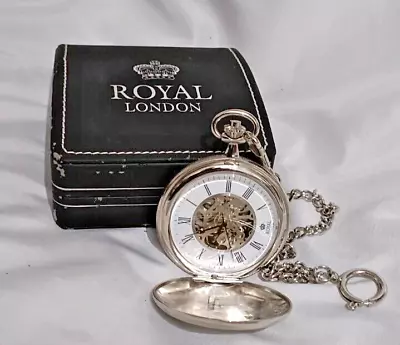 ROYAL LONDON Men's Full Hunter Mechanical Manual Wind Pocket Watch - Working • £75
