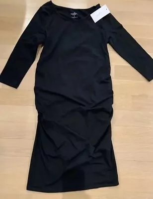 Maternity Dress Medium Black Fitted $24 NWT Stretchy LBD Long Sleeve Pregnant • $11.59