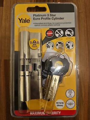 Yale Platinum 3 Star Euro Profile Cylinder.40/10/45 (95mm). Anti-snap. Anti-bump • £19.99