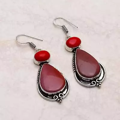 Mookaite Jasper Coral Drop Dangle Earrings Jewelry For Gift 2.24  AE-9408 • $2.99