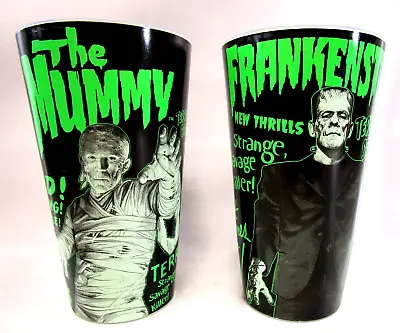 1960's Universal Monsters Frankenstein And Mummy Tall Drinking Glasses (2) New • $39.50