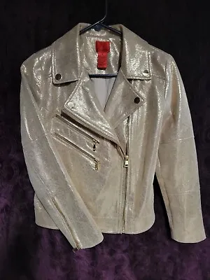 V CRISTINA ROSE GOLD METALLIC GLAM MOTO BIKER JACKET SIZE Small • $29.98