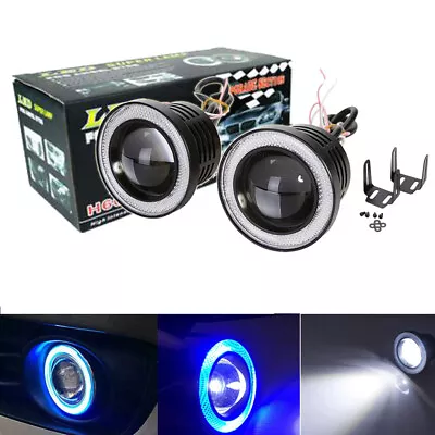 2x 3.5 Inch Round LED Fog Light Driving Spot Lamp W/ Blue Angel Eyes Halo Ring • $24.99