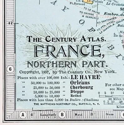 1897 North France Map ORIGINAL Paris Cherbourg Le Havre Brest Dunkirk Roubaix • $49.88