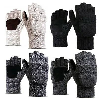 Men Women Winter Warm Gloves Fingerless Convertible Knitted Wool Mittens Classic • $23.16