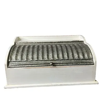 Bread Box Distressed Whitewash French Country Hamptons Style Tin Lid • $39.97