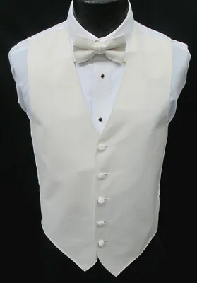 Men's Ivory Satin Tuxedo Vest & Tie Long Or Bow Fullback Wedding Mason Prom  • $5.40