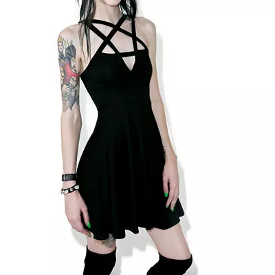 $18.68 • Buy Sexy Women Mini Sundress Black Gothic Pentagram Girls Goth Dress Skirt S-2XL OH