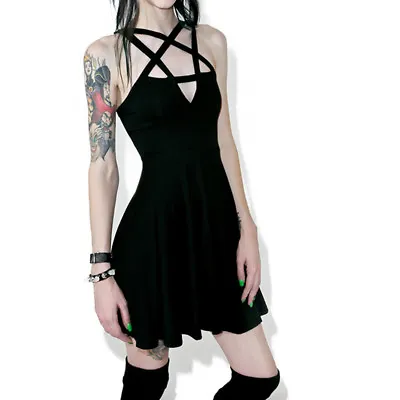 $18.68 • Buy Sexy Women Mini Sundress Black Gothic Pentagram Girls Goth Dress Skirt S-2XL Z5