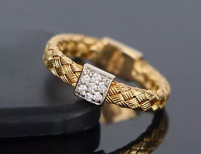 Roberto Coin Primavera 18K Yellow Gold Pave Diamond Basket Woven Ring Band 6.5 • $1068.54