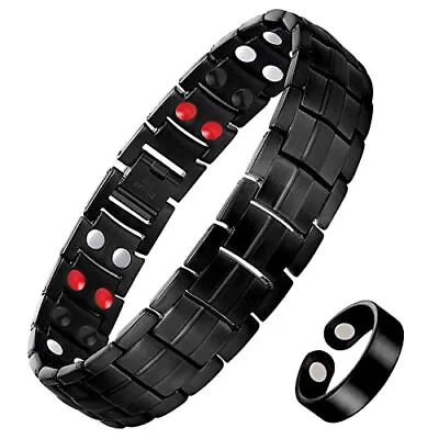 Feraco Titanium Steel Magnetic Health Bracelet Gift   (Black With Ring) • $30.55