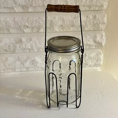 VTG Country Wood & Wire Mason Jar Caddy For Jelly Canning Jars Farmhouse • $12