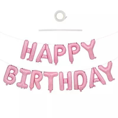Light Pink Happy Birthday Balloons Banner 16 Inch Mylar Foil Letters Birthda... • $10.69
