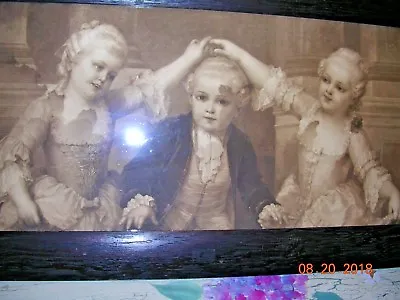 Antique Oak Framed Sepia Victorian Print Children Marie Antoinette Mozart French • $40