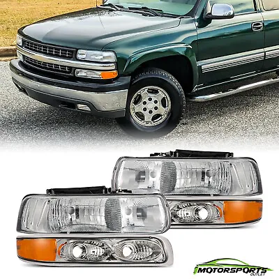 Fit 1999-2002 Chevy Silverado Chrome Headlights Assembly+Signal Bumper Lights • $59.90