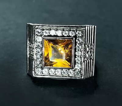RARE VINTAGE Men's Ring CITRINE TOPAZ Sterling NEO-AZTEC MEXICAN STEPPED PYRAMID • $285.99