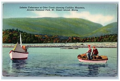 C1940's Lobster Fisherman At Otter Creek Boats Mt. Desert Island Maine Postcard • $19.95