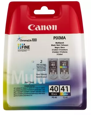 Genuine Original Canon 40 41 PG-40 Black & CL-41 Colour PIXMA Ink Cartridges • £31.95