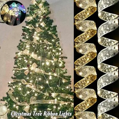 $9.89 • Buy LED Christmas Tree Ribbon Bow Xmas Hanging Light Up Topper Top Lights Decor Home