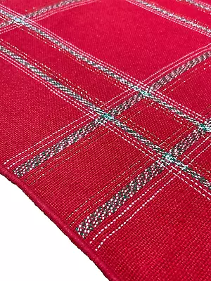 Vintage Christmas Farmhouse Plaid Red Green Gold Woven Tablecloth Rectangular • $29.99