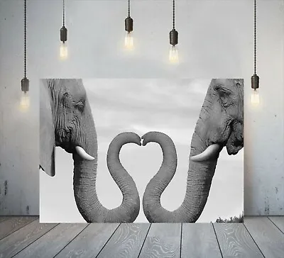 Elephants Love Heart Trunks Deep Framed Canvas Wall Art Or Poster Print Picture • £16.99