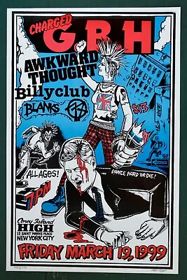 $20 • Buy Charged G.B.H Concert Poster Awkward Thought Billyclub Blanks 77 Punk Flyer NYHC