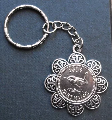 1954 70th Birthday Wedding Lucky Farthing Charm Keyring  Queen Elizabeth QE2 X1 • £2.99