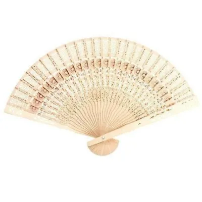 £3.29 • Buy Bamboo Wooden Folding Hand Held Fan Art Leaf Curved Flower Party Holidays UK